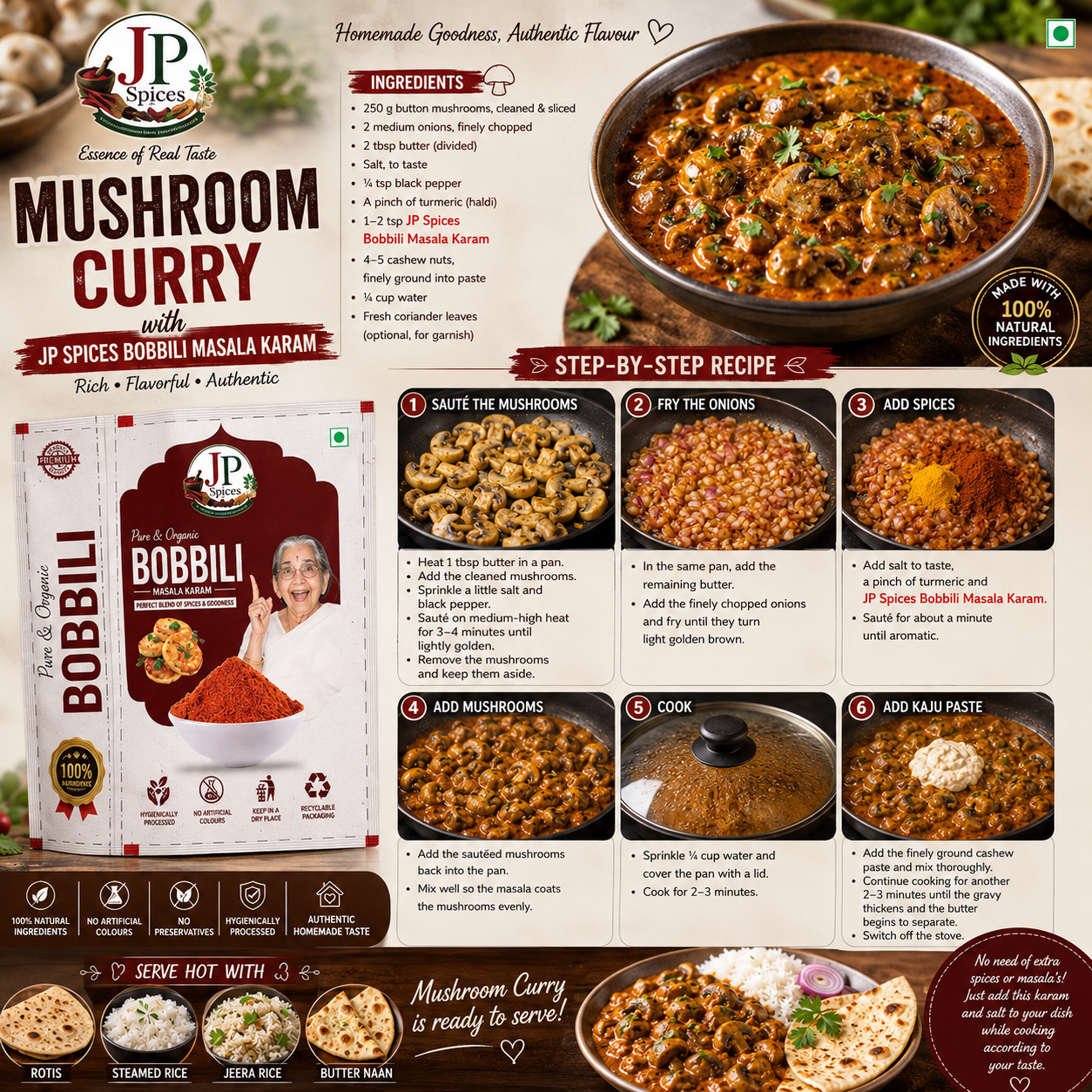 Dishes Made with JP Spices Bobbili Masala karam